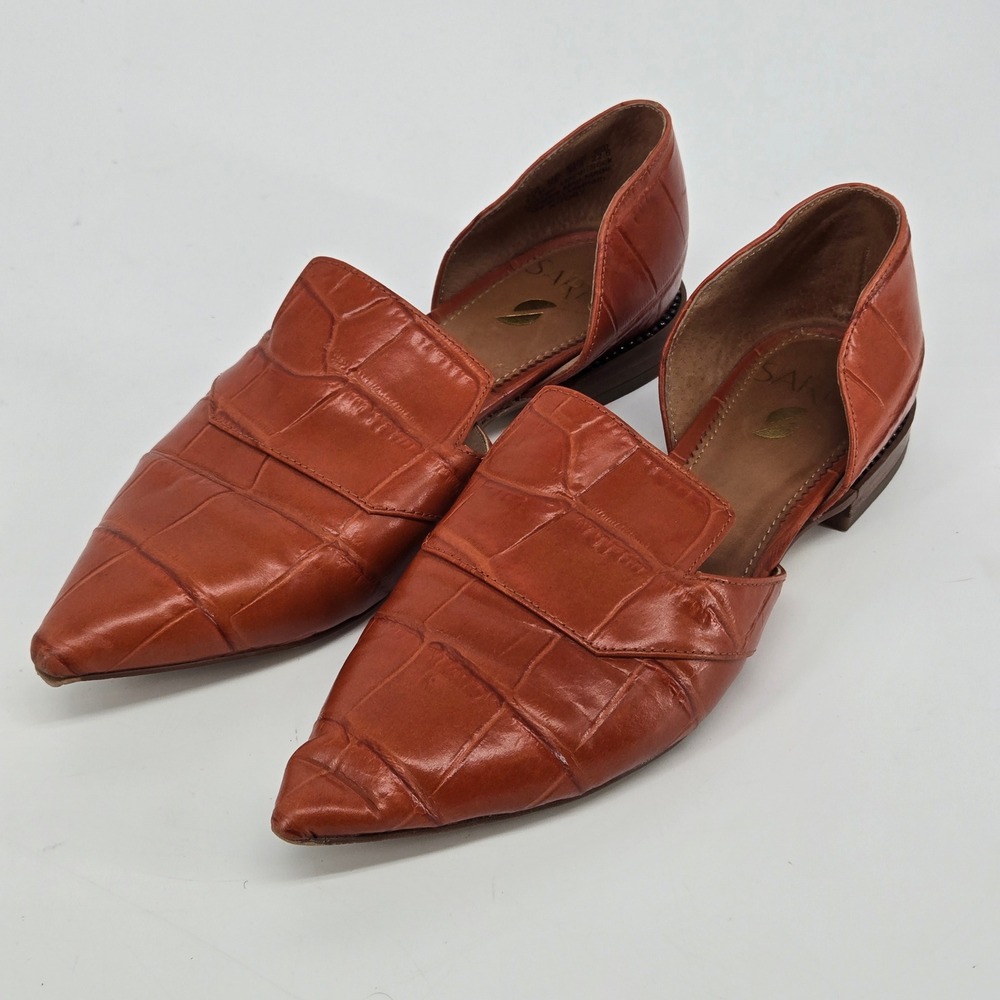 Franco Sarto Toby‎ Croc Embossed Leather Pointed Toe D'Orsay Flats Brown 5.5